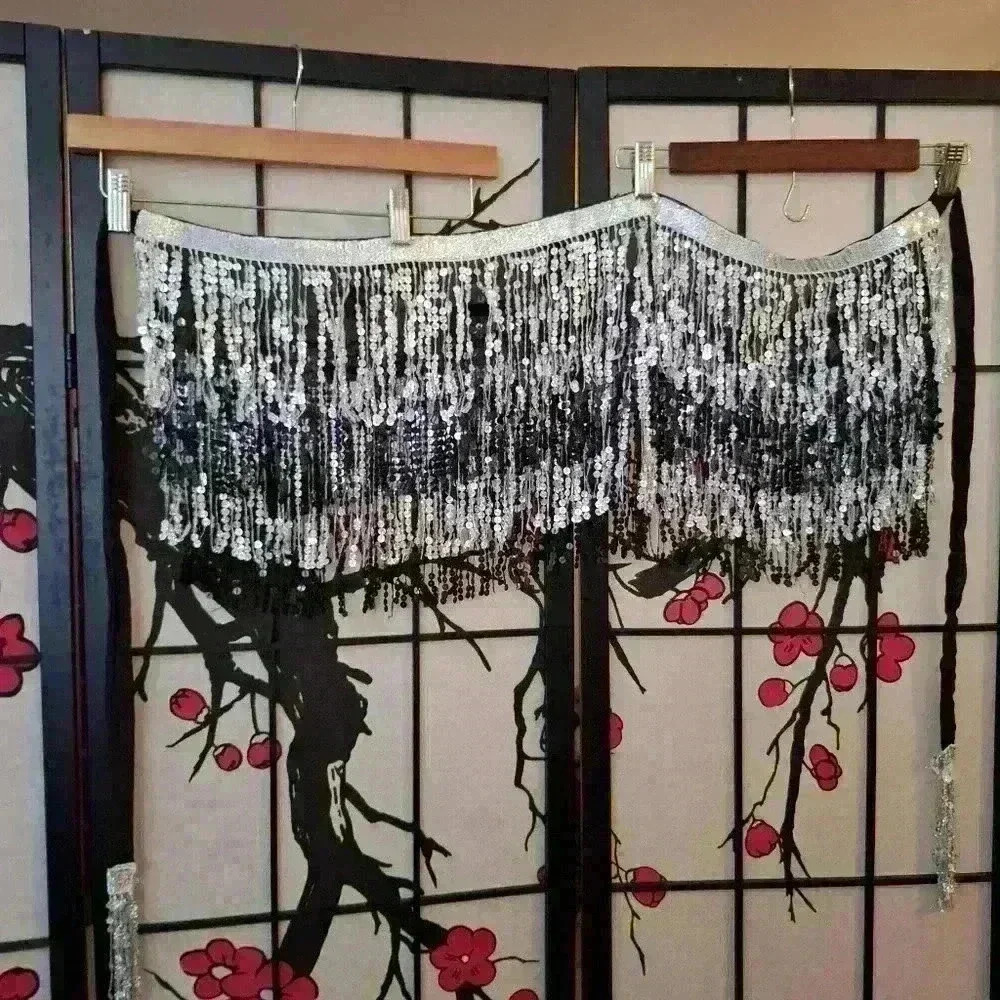 Belly dancer skirt Halloween tassels sequins fun black and silver
